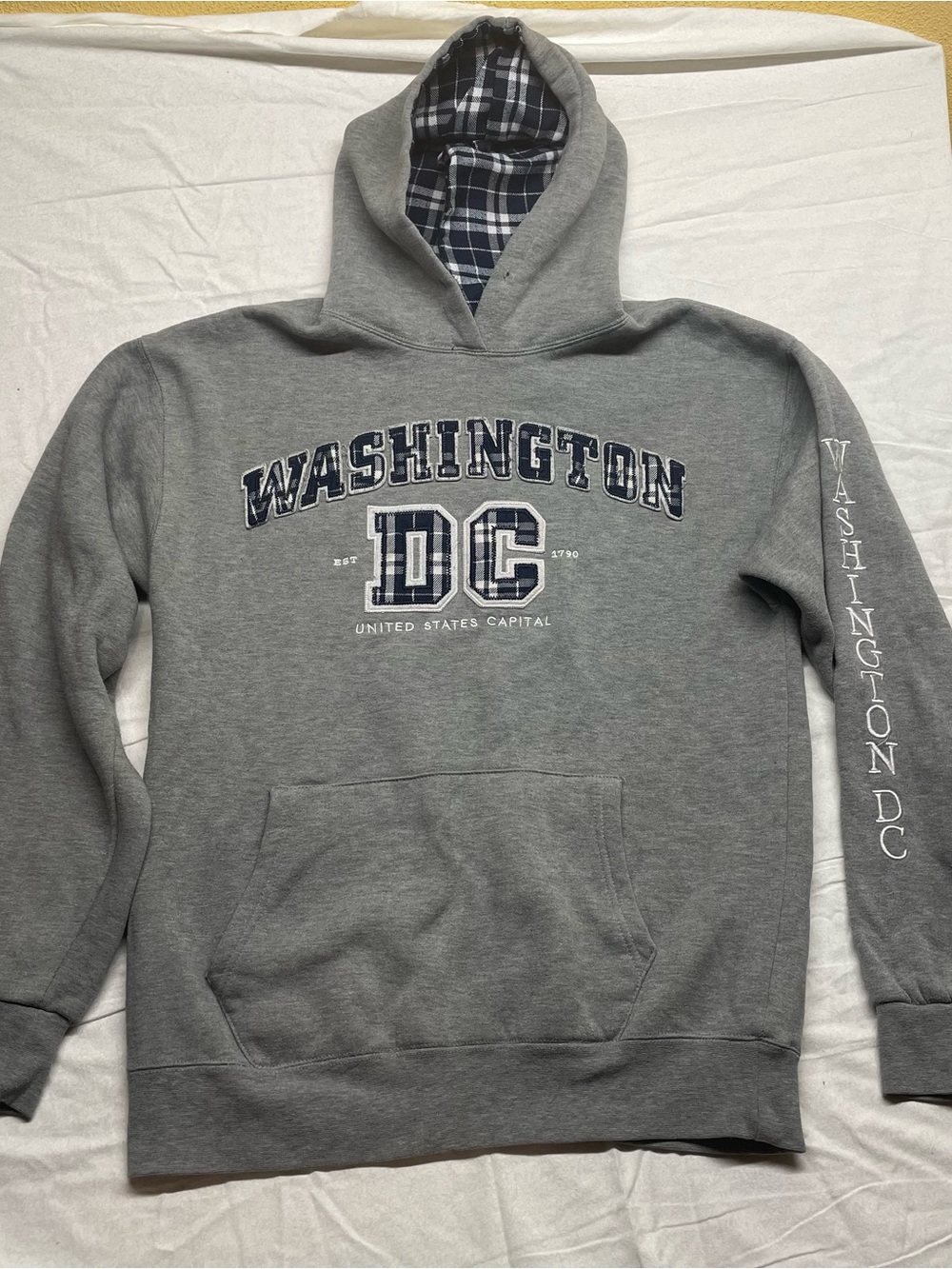 Washington DC Gray Plaid-Lined Hooded Sweatshirt